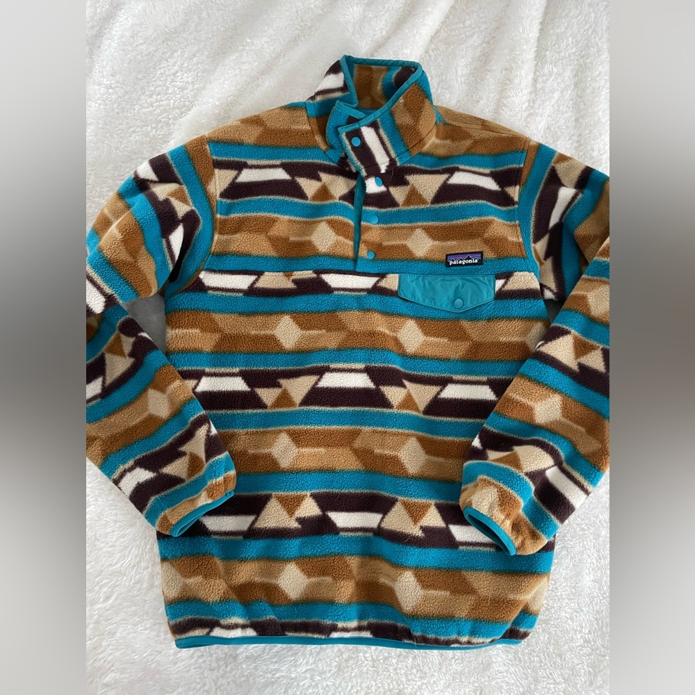 Patagonia Striped Brown and Blue Crewneck Sweater